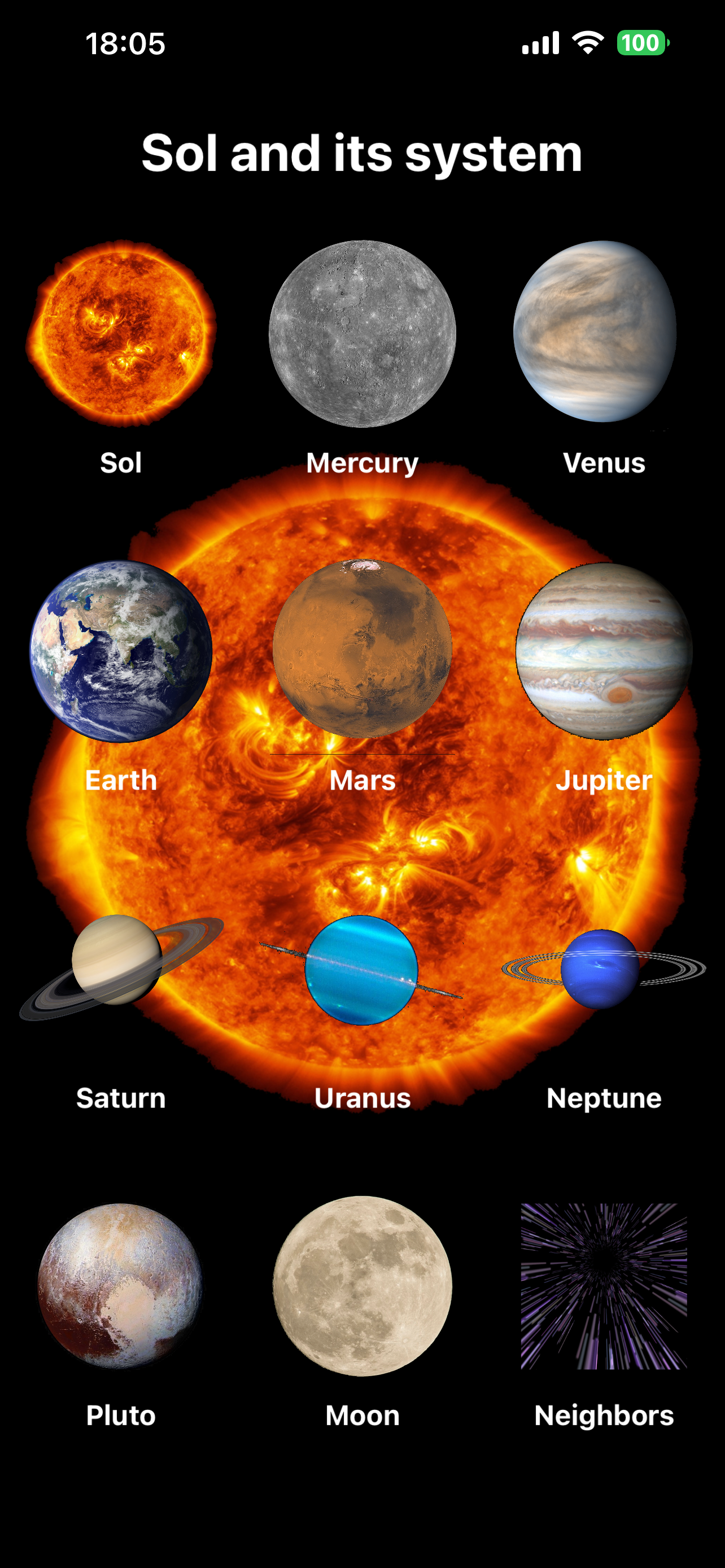 Choose a planet or the Gaia catalogue screen